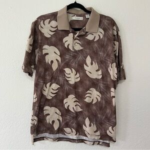 Turnbury 100% Cotton Polo Shirt Tan Monstera‎ Tropical Print Men’s Size Medium